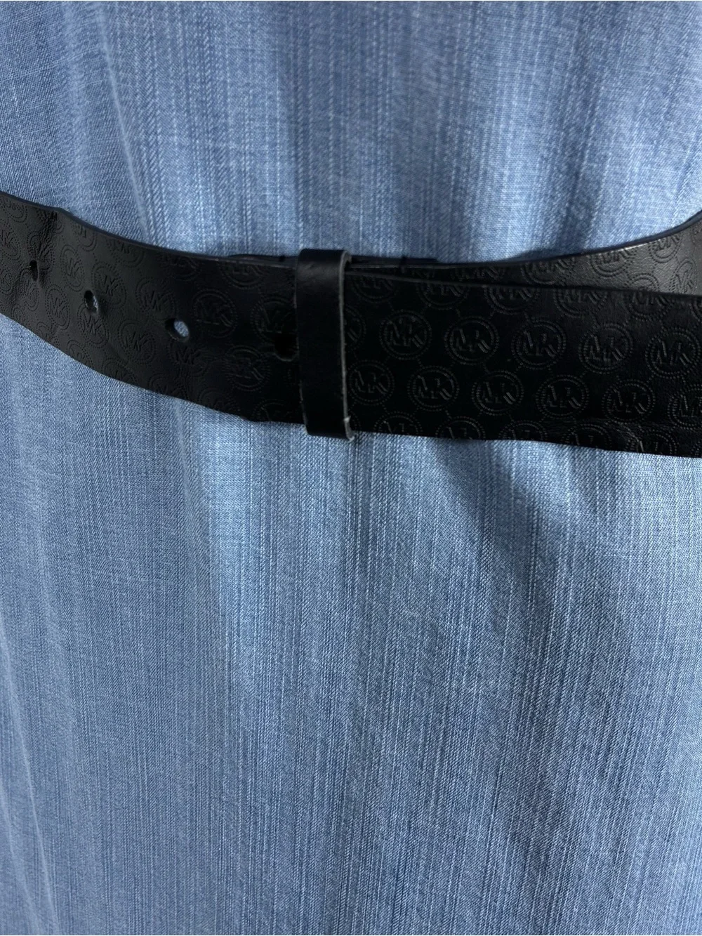Michael Kors Womens belt NO BUCKLE Black Embossed Logo Synthetic Leather